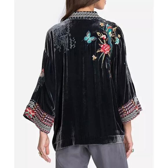 Johnny Was Gen Boho Velvet Floral Embroidered Kimono Jacket Cardi XS Fits S M L - Picture 4 of 10